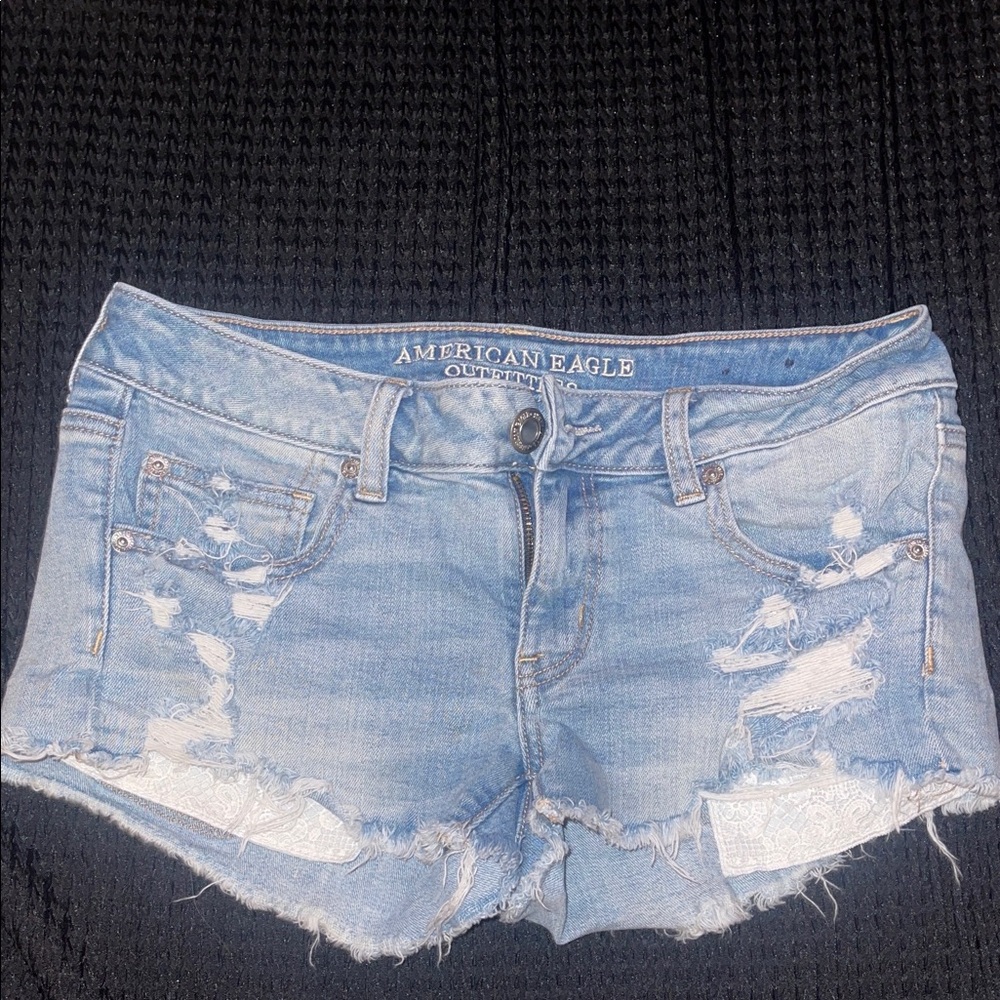 American Eagle Outfitters Light Blue Distressed Jean Shorts